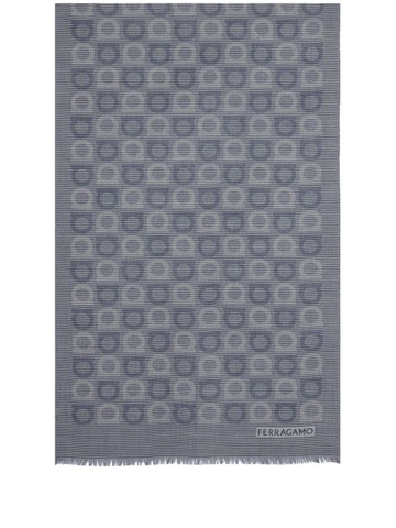 Ferragamo - Gancini-print frayed-hem scarf - men - Wool/Silk - One Size - Blue