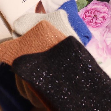 3雙 秋冬超柔軟加厚款仿貂毛貓毛亮絲女襪子金銀絲中筒堆堆襪日韓