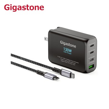 【Gigastone】130W GaN 氮化鎵四孔充電器 + C to C 100W快充傳輸線 快充組(PD-130)_黑色