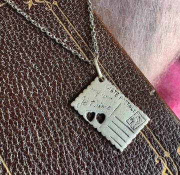 古董法國購入之純銀925愛的明信片項鍊 A4