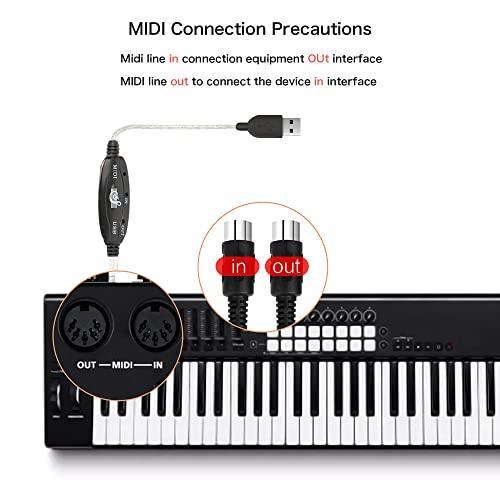 MIDI ケーブル |QIANRENON 5ピン MIDI 音楽編集ケーブル 1イン1 出力 MIDI USBアダプターケーブル ピアノキーボード