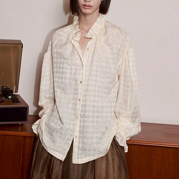 【巴黎精品】現貨+預購 長袖套裝兩件式裙裝-菱格提花襯衫紗裙女裝a1gq72