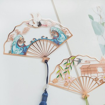 于野書簽【桃花扇】折扇金屬書簽中國風古典流蘇文藝禮品小清新