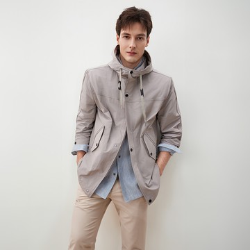 可機洗防潑水連帽式素面夾克/杏仁糖色(身長-25.5") | 5618308413