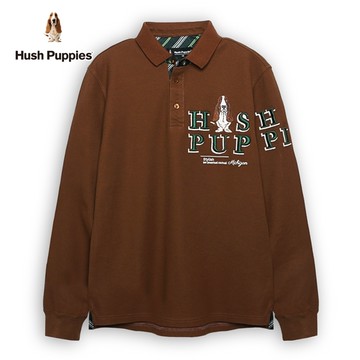 Hush Puppies POLO衫 男裝立體配色品牌英文刺繡狗長袖POLO衫
