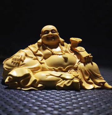 高檔紅木保平安黃楊木開光大號笑彌勒佛像木雕車飾汽車擺件手把件1入