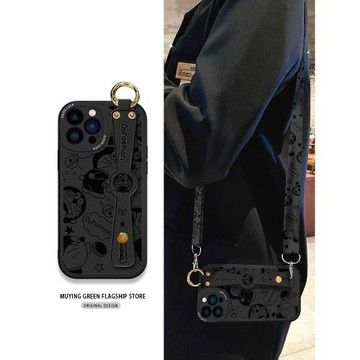 適用蘋果16手機殼潮牌卡通斜挎iphone16ProMax背帶15pro掛繩12手腕帶支架11新款13套mini女日韓14plus硅膠