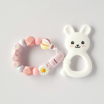 客製化 27公分 ciao 雛菊 熱氣球 純白小白兔固齒器