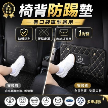 【台灣出貨】 車標款椅背防踢墊 座椅背防護收納墊 防髒耐磨 有口袋車型適用 Toyota Honda Benz