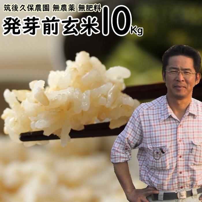 無農薬 無肥料 発芽前玄米10Kg 福岡県産 令和5年度産 元気つくし 0.5分づき米 発芽玄米 筑後久保農園 自然栽培米