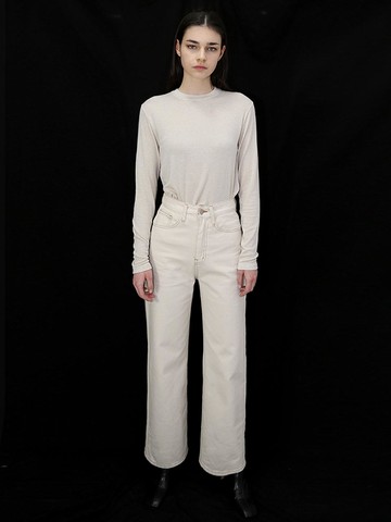 High Waist raw paper cream cotton pants_ High wais