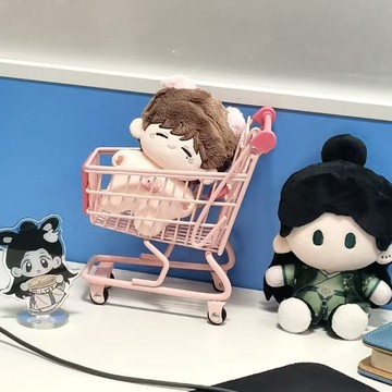 台灣出貨 10cm娃娃配件 ins少女心小推車 鐵藝迷你超市購物車 粉撲膠帶等雜物收納拍照道具  娃娃拍照道具 娃娃