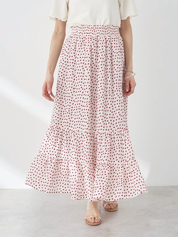 紺野彩夏著用款-點點/小花圖案層次摺邊下擺長裙(1L32L0L0340) - earth music&ecology