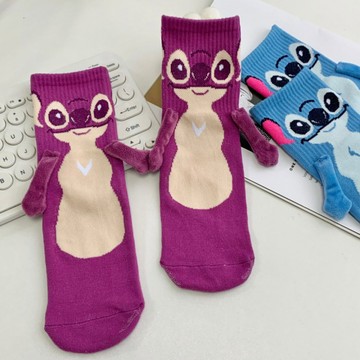 左右襪業 2025新款熱銷史迪仔襪子女日系卡通動漫中筒堆堆襪可愛牽手襪現貨精品