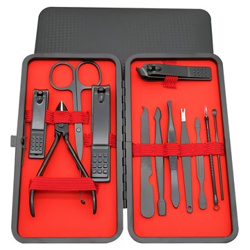 SC優選 指甲刀套裝 修甲美甲工具全套 12件 黑色  1組