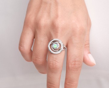 彩歐泊螺旋求婚訂婚鑽石戒指套裝 14k金圓環新娘結婚2合1戒指指環