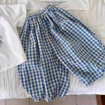 【台灣出貨】夏季兒童褲子男女童闊腿褲夏季新款洋氣格紋休閒褲寶寶寬鬆慵懶風長褲
