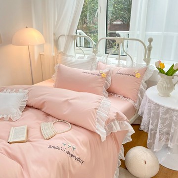 溫柔公主風床上四件套四季通用水洗棉被罩床套笠床單被套三件套4