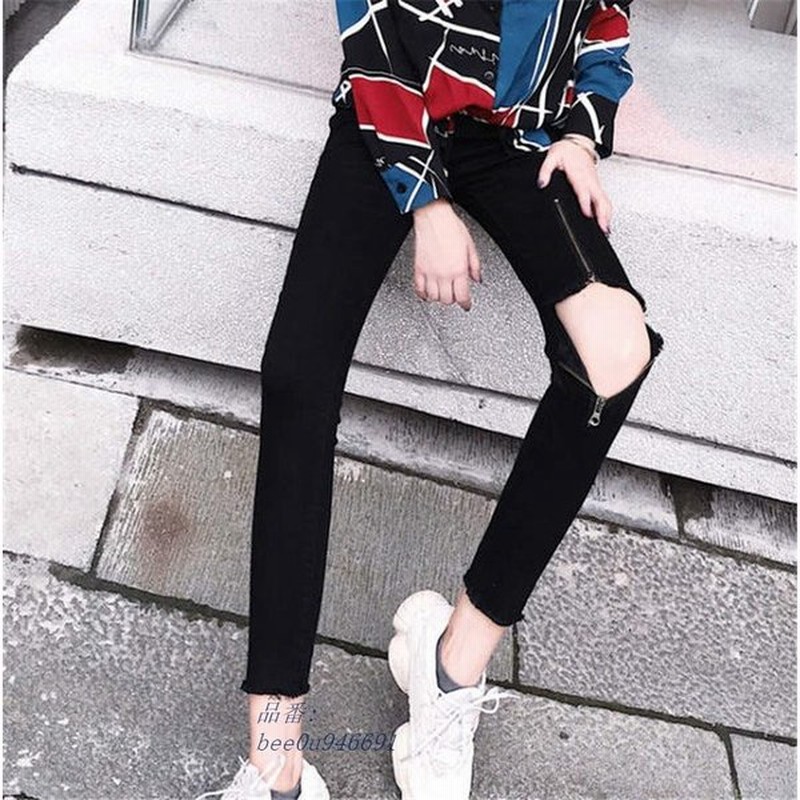 スキニー 韓国 パンツ ダンス デニム ジーンズ レディース ボトムス 衣装 ストリート ダメージ スリット ファスナー オルチャン 原宿 通販 Lineポイント最大0 5 Get Lineショッピング