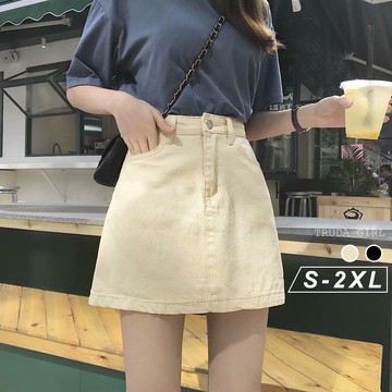 《杜達女孩》超耐看超百搭牛仔短裙 高腰牛仔短裙 基本款 牛仔裙 短裙 A字裙 迷你裙 裙子高腰A字裙包臀 女