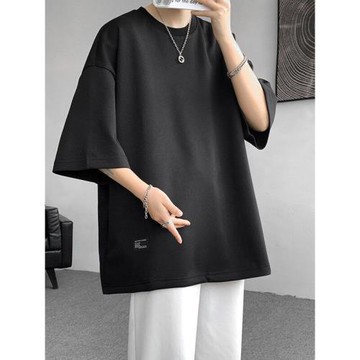 側口袋冰絲短袖T恤男款夏季潮流百搭加肥加大碼寬松圓領半袖衣服