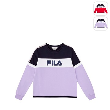 【FILA】女性 長袖 運動純棉 圓領T恤-紫色 5TEX-5485-PL