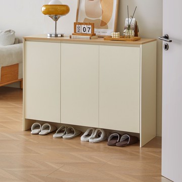 hoi!林氏木業北歐簡約拼色三門鞋櫃1.2M UT1N 原木色+白色
