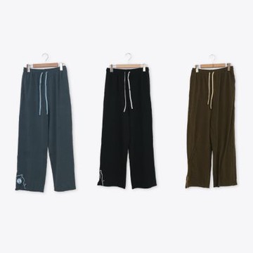 【Dailo】水豚君繡花緹花感舒適長褲 藍 黑 咖