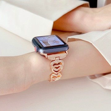 Apple watch 錶帶 適用iwatch 10代 ultra 9/8765 se/S10 手錶帶 金屬錶帶 雙愛心