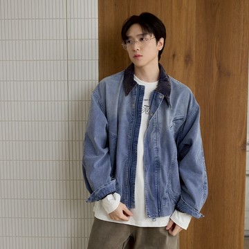 LAKING-翻領燈心絨牛仔薄外套