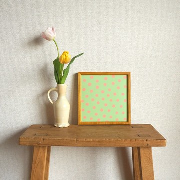 「mimosa dot (綠茶與珊瑚)」20cm 方形海報