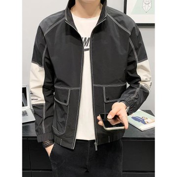 拼色夾克外套男2025年春秋季潮牌休閑帥氣潮流痞帥立領工裝上衣服