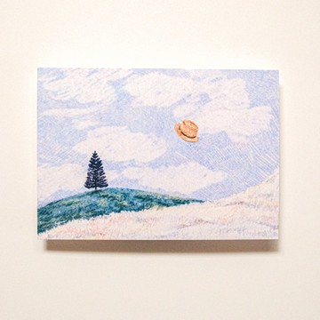 明信片 草帽飄浮在空中