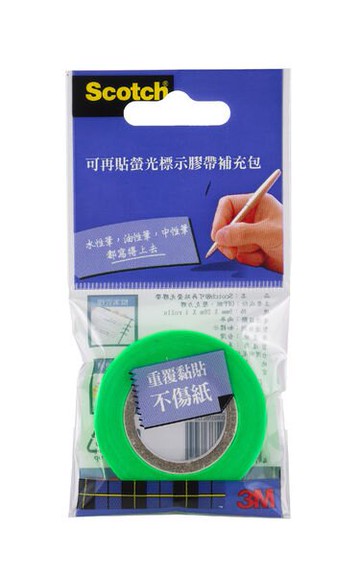 【3M】Scotch 812G(綠) 可再貼螢光標示膠帶(補充包)