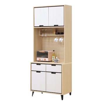 文創集 亞卡利雙色2.8尺四門二抽高餐櫃組合-83x40x197cm免組