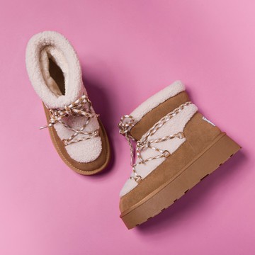 HAPPYFACE 冬日摩登綁帶造型保暖雪靴 駝 日本京都聯名 (7E3080)