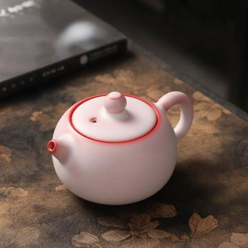 桃粉茶壺汝窯豬油凍單個家用陶瓷女沖茶器帶過濾泡茶水壺功夫茶具