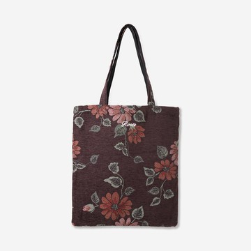 Roots 配件- FLORAL JACQUARD 托特包 (黑咖啡色)