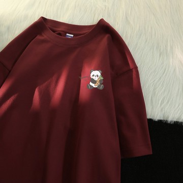熊貓印花 短袖T恤女  重磅純棉 小眾韓版ins  圓領短袖 印花上衣 夏季新款 上班通勤 休閒日常 寬鬆百搭