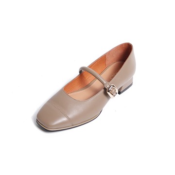 KOKKO復古甜美感微方頭拼接瑪莉珍駝綠色