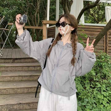 夏季新款城市戶外輕薄防曬衣女薄外套韓版連帽百搭寬鬆休閒防曬服 防曬衣 透氣輕薄寬松外套 休閑戶外外套 女生上衣