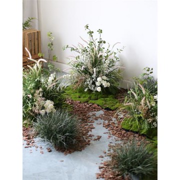 仿真蘆葦草叢造景布置酒店櫥窗拍照布置園景水池青苔插花綠植花叢