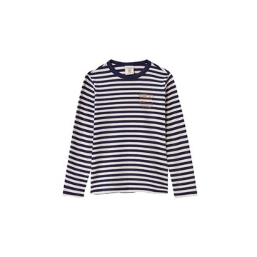 GIORDANO  童裝條紋磨毛長袖上衣 - 01 標誌海軍藍X花紗納瓦白