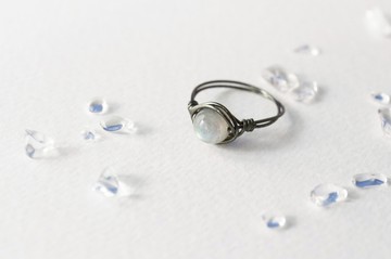 8月誕生石 7mm拉長石銅線戒 霧灰