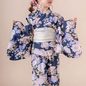 日本 Catherine Cottage - 夢幻2way純棉兵兒帶浴衣(可當洋裝)-花束-深藍