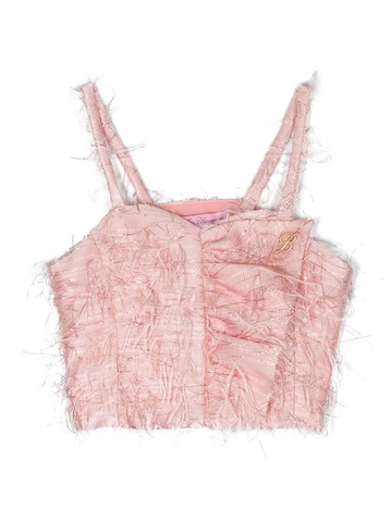 Miss Blumarine - fringed logo-plaque cropped top - kids - Polyester/Metallic Fibre/Viscose - 6 yrs - Pink