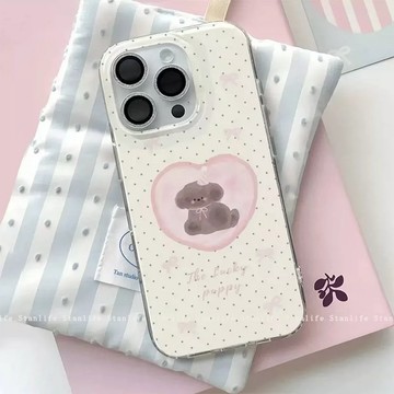 粉愛心小狗適用蘋果17PROMAX手機殼iPhone16Plus軟殼14小清新13趣味新品15大孔防摔12/11保護殼