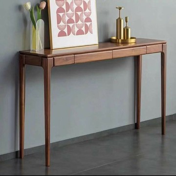 公司貨附發票 玄關桌 供桌 北美黑胡桃色實木玄關桌輕奢新中式條案供桌簡約入戶玄關臺窄桌餐 最低價 快速出貨