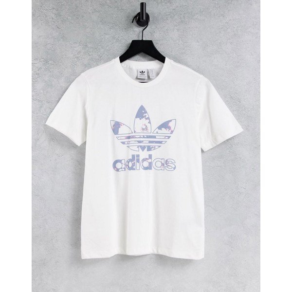 アディダスオリジナルス レディース Tシャツ トップス adidas Originals large logo t-shirt in white  with flower print White 通販 LINEポイント最大0.5%GET | LINEショッピング