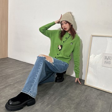 公仔掛件排釦毛線外套-綠【KT281088】